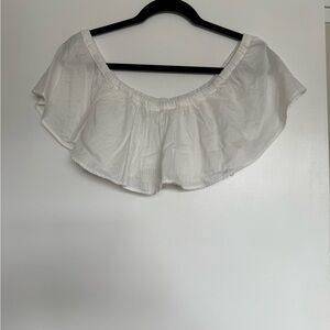 Indah Cream Sleeveless Ruffled Crop Top, off the shoulder